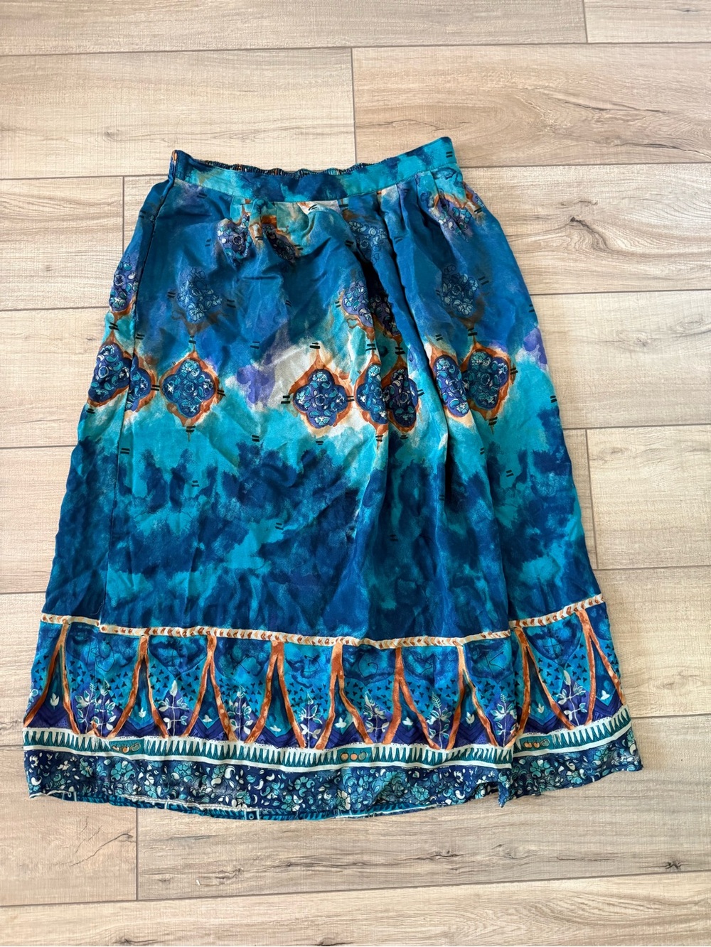 C.M. Shapes Blue Watercolor Midi Boho Skirt